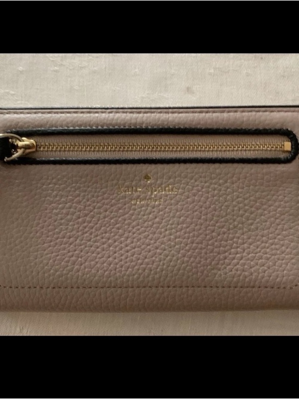 kate spade Pebbled Leather Wallet in Taupe Gold Hardware black tassel